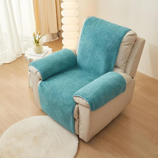 vctops Sherpa Fleece Recliner Chair Cover Super Soft Warm Plush Sofa Slipcover Furniture Protector Non Slip Washable Reclining Chair Cover for Kids, Pets (Lake Blue,22"x82")