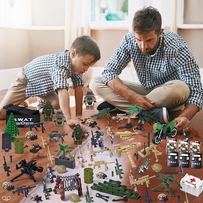 200+ Pcs Military Weapon Pack Accessories Toys Kits,STEM Military Soldier Style Weapon Sets,Swat Team Building Block Toys,Army Equipment Gear Sets,Christmas Birthday Gift for Boys,Teens,Adults