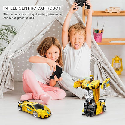 KKONES Remote Control Car, Toy for 3-8 Year Old Boy, 360° Rotating RC Deformation Robot Car Toy, Transform Robot RC Car Age 3 4 5 6 7 8-12 Year Old Boys Girls Birthday Gift (Yellow)