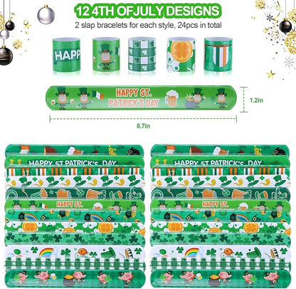 xutengy 48PCS St. Patricks Day Party Favors Accessory，Rubber Bracelets Silicone Wristbands for Party Supplies Shamrock Rubber Bracelets for kids teens Gifts Holiday