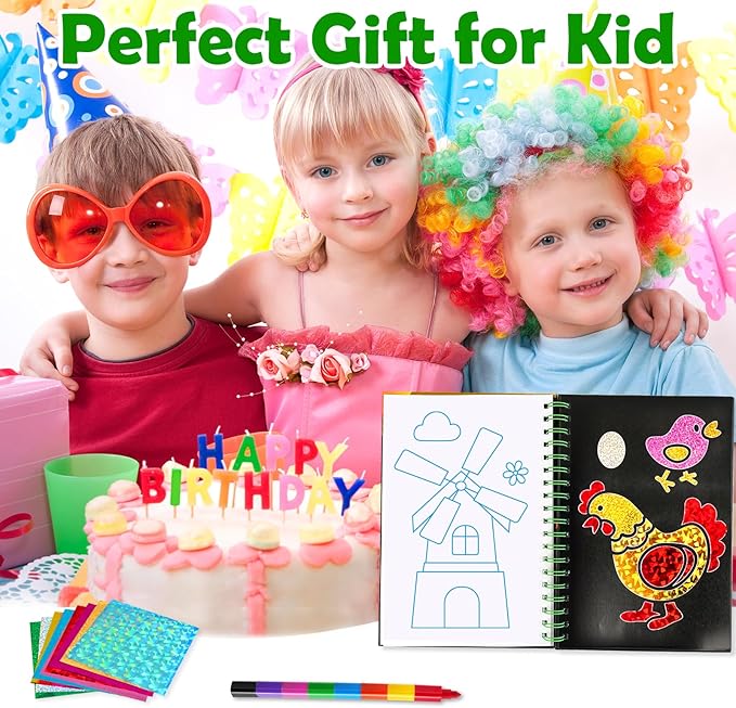 Foil Art Craft Activity for Kids: Fun DIY Toy Sticker Kit, No Mess Creative Travel Supply Set, Idea Birthday Easter Basket Stuffers Valentines Gift for Girl Boy Toddler 4 5 6 7 8 9 Year Old (Farm)