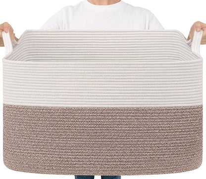 Goodpick 85L Large Woven Basket 23.6" x 15.7" x 13.8" Cotton Rope Storage Organizer for Blankets Dirty Clothes, Rectangle Toy Storage Basket for Nursery Home Decor, Brown