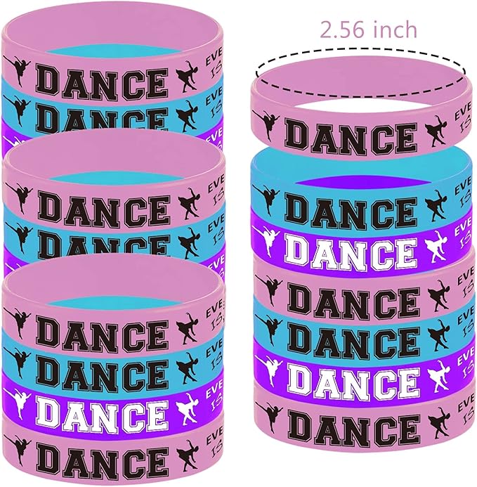 48PCS Ballet Dance Party Rubber Bracelets for Girls - Dacing/Dance Movements Ballerina First 21st birthday Party Favors Supplies Decorations Goodie Bag Favor Stuffers Silicone Wristbands