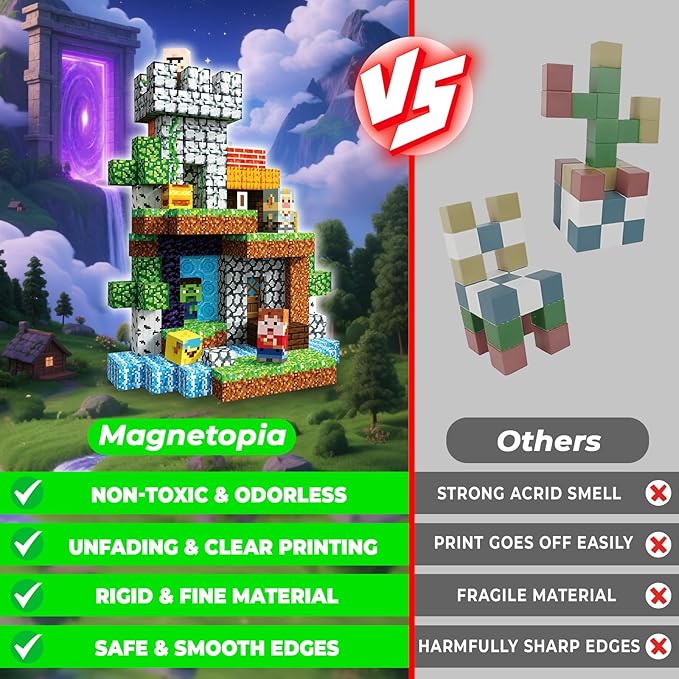 200 PCS Magnetic Blocks - Magnetic Building Blocks Cubes Adventurer, Magnet Toys for Kids Age 3+, Toy Building Set for Kids, Magnets Construction Easter Birthday Gifts for Boys Girls Age 4-8, 8-12