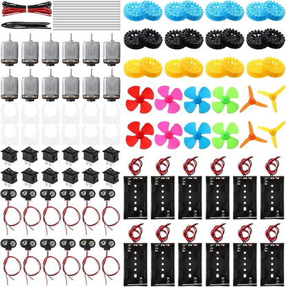 12 Set 135 Pcs DC Motors Kit, Tiny Motor Kit 1.5-3V 15000RPM, Shaft Propeller for DIY Science Project, 2 x AA Battery Holder, Suitable for Kids Experiment Enlightenment DIY Science Projects