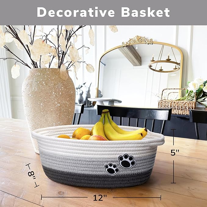 Small Dog Toy Basket, Cute Woven Baskets for Shelves, Decorative Rope Storage Baskets for Nursery, Baby Gift Basket for Diapers, 12 x 8 x 5 inches