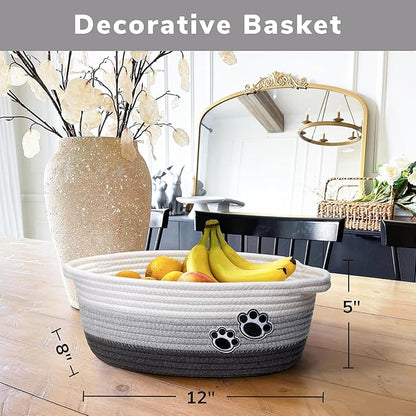 Small Dog Toy Basket, Cute Woven Baskets for Shelves, Decorative Rope Storage Baskets for Nursery, Baby Gift Basket for Diapers, 12 x 8 x 5 inches