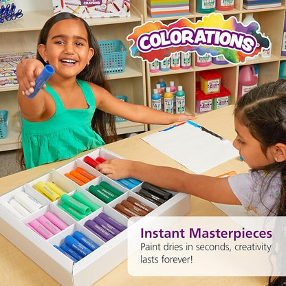 Colorations Tempera Paint Sticks, 144 Pcs, 12 Colors, Non-Toxic, Mess-Free Art Supplies for Kids, Bulk Set for the Classroom
