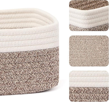 MiniArk Small Storage Baskets for Organizing | Closet Organizer Bins | Shelf Toy Basket | Woven Rope Baskets | Cube Decorative Box | Shallow Basket | 11.5x7.5x4.7” | 4 Packs White Brown