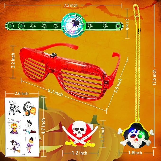 36Pack Halloween Party Favors for Kids, Light Up Halloween Toys Bulk for Trick Or Treat, Led Rings Glasses Necklaces Bracelets, Halloween Goodie Bag Fillers Stuffers, Glow in The Dark Party Supplies