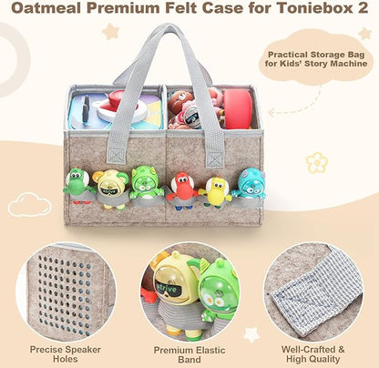 PISOSN Carrying Case for Toniebox Starter Set and Tonies Figurines, Travel Felt Cloth Musical Toy Folding Bag for Toniebox 2 & Accessories (Oatmeal)