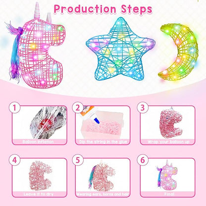 3D String Art Kit for Kids, 30pcs Arts and Crafts for Kids Ages 8-12, Girls Unicorn Toys 6-12 Light Up String Light Toys, Crafts for Girls, Birthday Christmas Gifts for Girls and Boys (Unicorn)