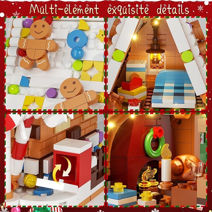Christmas Gingerbread House Lighting Building Set, Fairy Christmas Village House Collection Lighted Building Toys, Ideal Gifts for Xmas, Home Decor Adult Kids 6+