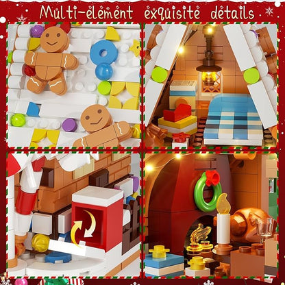 Christmas Gingerbread House Lighting Building Set, Fairy Christmas Village House Collection Lighted Building Toys, Ideal Gifts for Xmas, Home Decor Adult Kids 6+