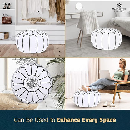Marrakesh Gallery Genuine Leather Round Pouf Unstuffed - Moroccan Ottoman Footstool, Footrest Cover - Boho Decor - Bohemian Living Room, Bedroom, Kids Room, Gift & Wedding