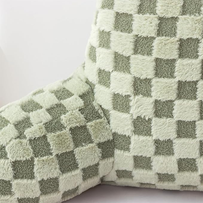 Aimuan Reading Pillow Checkered Bed Rest Wedge Backrest Checkerboard Pillow with Arms Back Support for Sitting Up in Bed Cushion Incline Rest Sleeping Snoring Pillow, Light Green