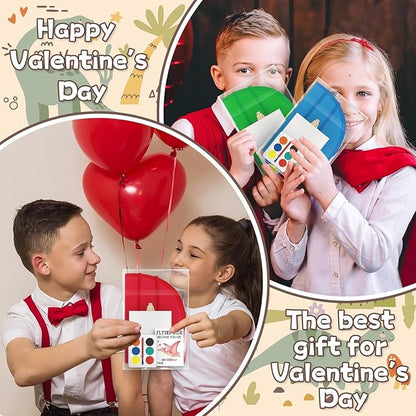 Gosodeny 24 Sets Valentines Watercolor Paint Set Painting Cards Painting Canvas Panel with Wooden Easel Watercolor Paint Painting Brush Kit Valentines Day Cards Packaging Bag Set Gifts