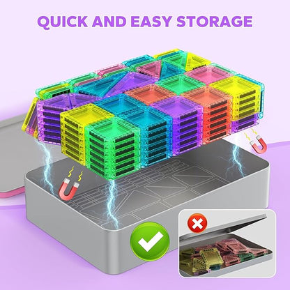 BAIJLE 140PCS Mini Magnetic Tiles, Portable Magnetic Toys Travel Set with Iron Case for Kids Ages 4-8,Creativity Boosting Building Toys Set,Toddler Puzzle Birthday Gift Toys for Boys and Girls Ages 3+