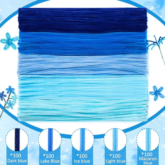 Peryiter 500 Pieces Pipe Cleaners Chenille Stems 12 Inch Craft Supplies Bulk for DIY Art and Craft Projects Creative Gift Wrapping Party Decorations(Blue,12 Inch)