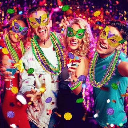 MGparty 216 PCS Mardi Gras Accessories - Masks Beads Necklaces Coins Tattoos Bracelets Carnival Parade Masquerade Party Decorations Supplies