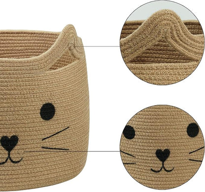 Large Woven Jute Rope Storage Basket, Baby Laundry Basket Organizer for Toys, Blanket, Clothes, Towels, Gifts | Pet Gift Baskets for Cat, Dog - 15.7" L×11.8" H