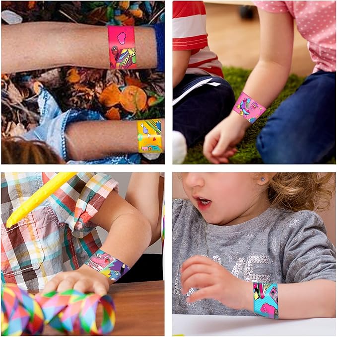 48PCS Roller Skate Party Favors Slap Bracelets, Roller Skate Wristbands Bracelets Goodie Bag Fillers Throwback 90s Roller Skating Hip Hop Birthday Decorations Supplies for Kids Adults