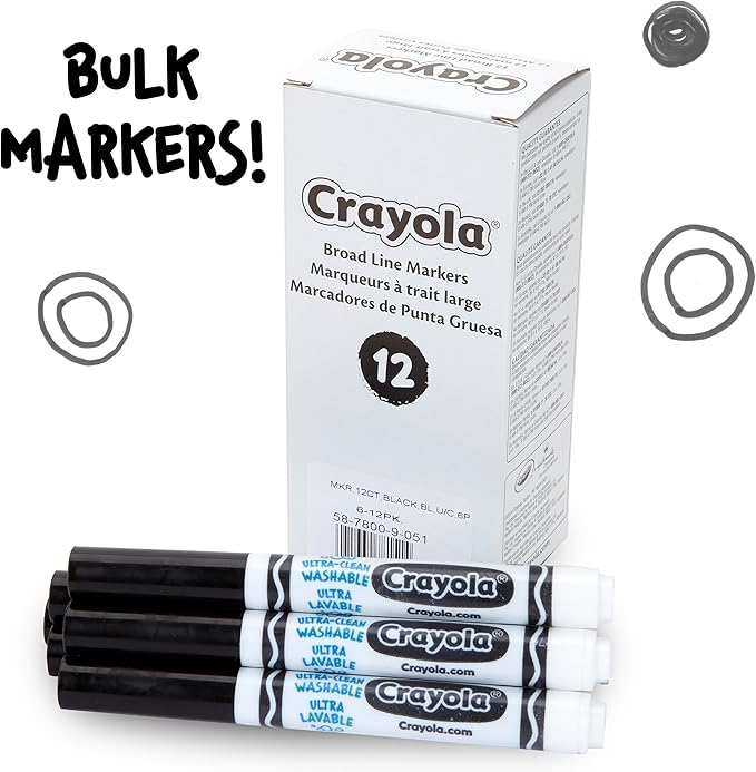 Crayola Washable Markers - Black (12ct), Kids Broad Line Markers, Bulk Markers for Classrooms & Teachers