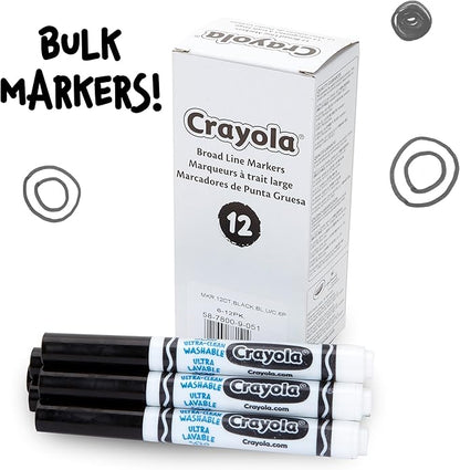 Crayola Washable Markers - Black (12ct), Kids Broad Line Markers, Bulk Markers for Classrooms & Teachers