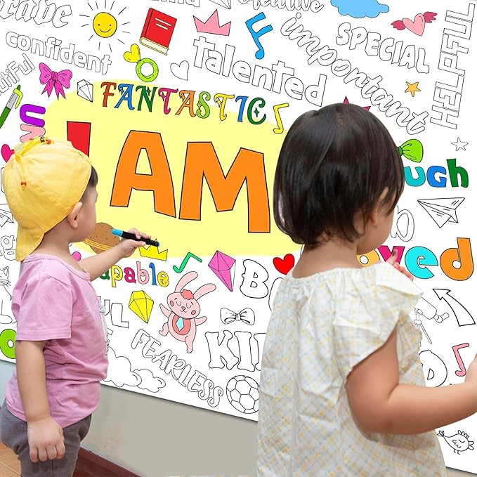 Naozinebi Positive Affirmations Coloring Poster for Children Kids Giant Coloring Poster Large Positive Coloring Tablecloth Jumbo Coloring Books for kids Classroom Home Birthday Party Supplies Favor