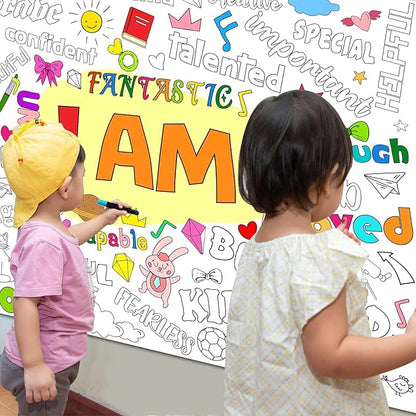 Naozinebi Positive Affirmations Coloring Poster for Children Kids Giant Coloring Poster Large Positive Coloring Tablecloth Jumbo Coloring Books for kids Classroom Home Birthday Party Supplies Favor