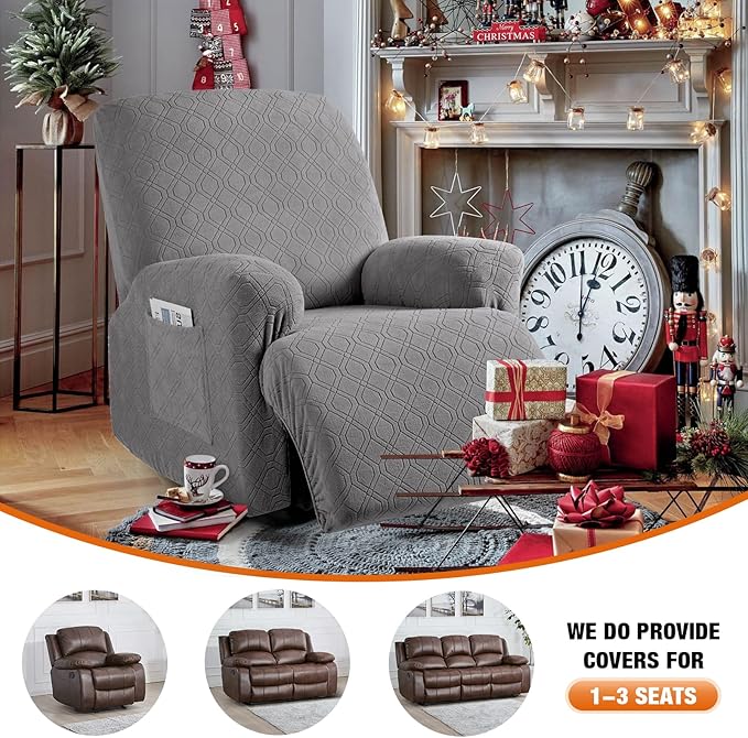 VANSOFY Recliner Chair Cover, 3-Pieces Stretch Recliner Covers for Recliner Chair Soft Reclining Chair Slipcover Furniture Protector for Dogs Cats(Light Gray)