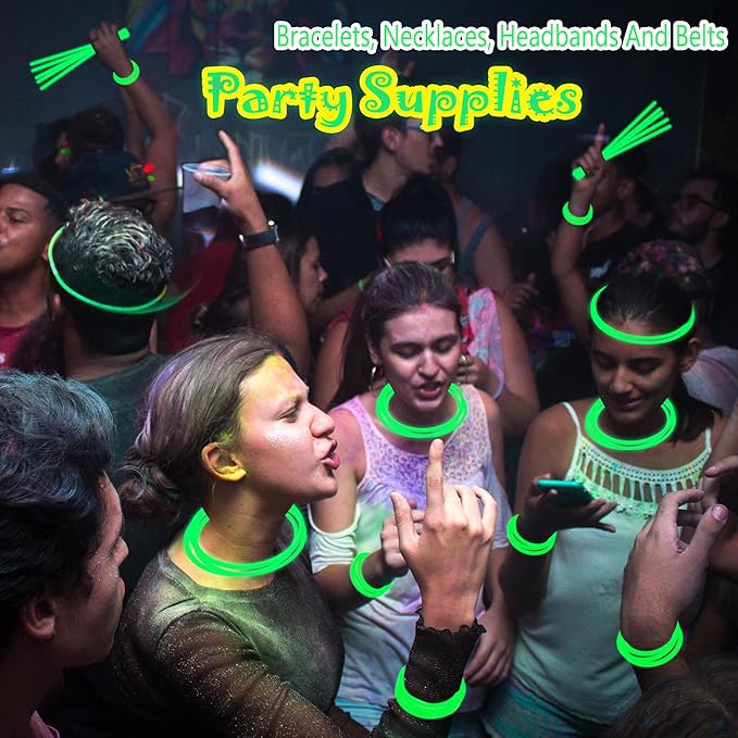 100 pk 8" Glow Sticks Bulk Party Favors, Light up Glow Necklaces & Bracelets in the Dark Party Supplies For Christmas Halloween St. Patrick Birthday Neon Party (100 * Green)