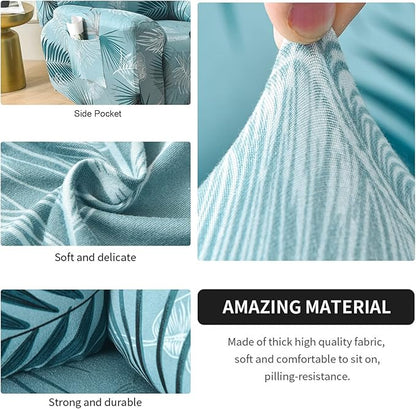 NILUOH Recliner Slipcover 4 Pieces Stretch Printed Lazy Boy Chair Covers with Side Pocket Recliner Sofa Couch Cover Anti-Slip Fitted Recliner Cover Furniture Protector with Elastic Bottom,19