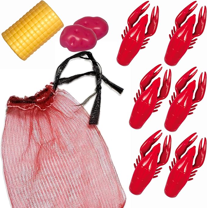 Lil' Bit Boiling Co. Kids Louisiana Crawfish & Fixins Toy Food Kitchen Set for Children - Toy Crawfish Set with Potatoes, Corn, and Mesh Bag