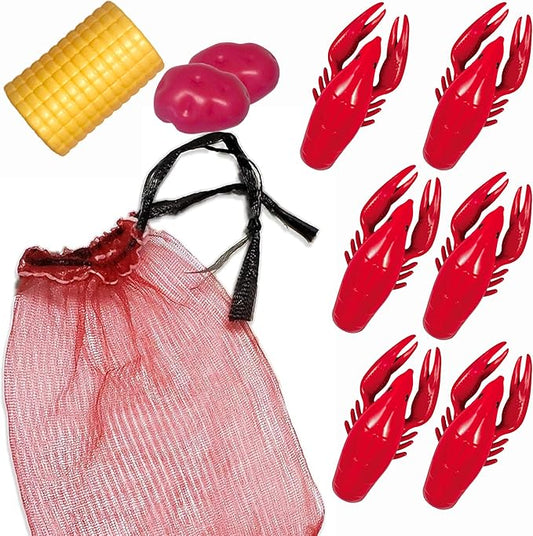 Lil' Bit Boiling Co. Kids Louisiana Crawfish & Fixins Toy Food Kitchen Set for Children - Toy Crawfish Set with Potatoes, Corn, and Mesh Bag