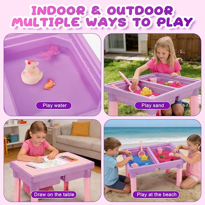 Carolart Unicorn Sensory Table with Sands, Sand Table Kit with Color-Changing Sand, Indoor and Outdoor Activity Sandbox with Lid, Toys for Toddlers Boys and Girls Age 3+, 17x11.5x10.2 Inches