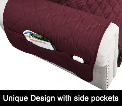CHHKON Waterproof Nonslip Recliner Cover Stay in Place, Dog Couch Chair Cover Furniture Protector, Ideal Loveseat Slipcovers for Pets and Kids (Burgundy, 30'')