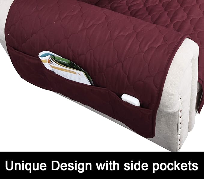 CHHKON Waterproof Nonslip Recliner Cover Stay in Place, Dog Couch Chair Cover Furniture Protector, Ideal Loveseat Slipcovers for Pets and Kids (Burgundy, 23'')