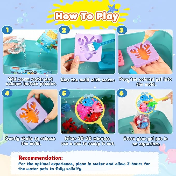 Magic Water Elf Toy Kit for Kids, Aqua Fairy Magic Gel Water Pets, 12 Gels & 10 Molds, DIY Squishy Maker Set, Create Your Own Squishies Sensory Toys Crafts, Gifts for 4 5 6 7 8 9 10 Year Old Boy Girl