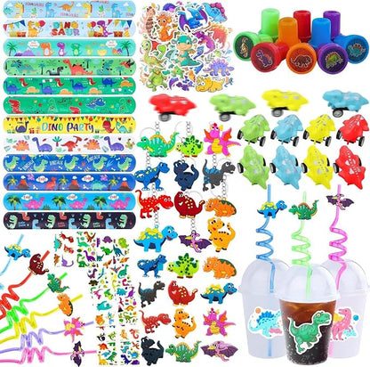 194Pcs Dinosaur party favors Dinosaur Rings for Boy Kids Party Supplies Dinosaur slap Bracelet Tattoos Keychains Dinosaur Theme Party supplies for Birthday party goodie bag Fillers