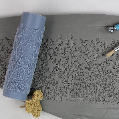 Hedgerow Habitat Clay Texture Roller (4") - Seamless Meadow Set #01 - Embossing Pattern Roller for Polymer & Ceramic Clay, Pottery & Crafts