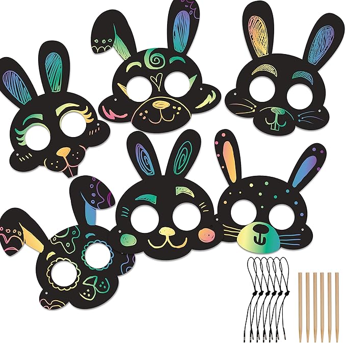 JOYIN 48 PCS Easter Craft Kit Easter Assorted DIY Painting Kit Includes Rocks, Scratch Art Masks, Wooden Eggs and Magnets for Kids Creativity Easter Basket Stuffers, Easter Party Favor, Easter Events
