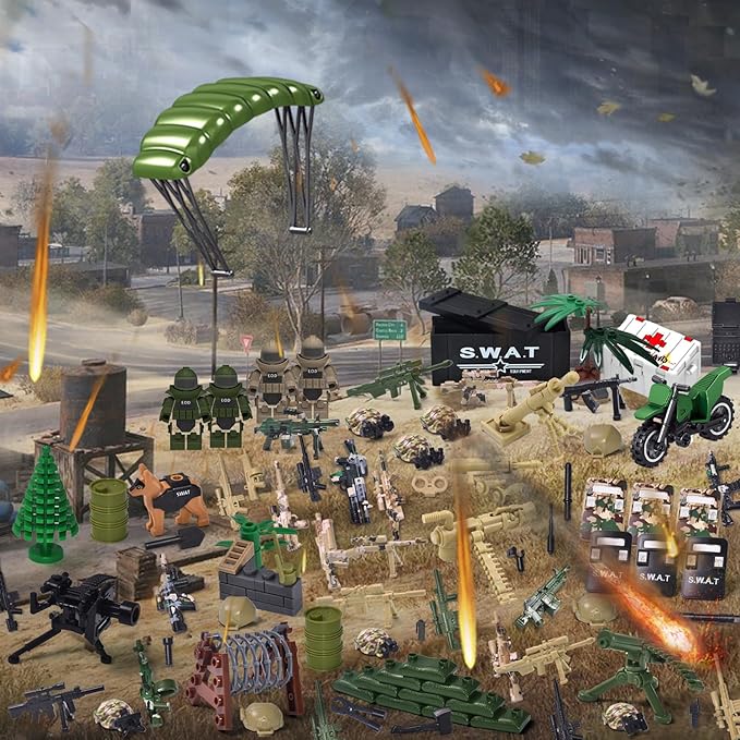 200+ Pcs Military Weapon Pack Accessories Toys Kits,STEM Military Soldier Style Weapon Sets,Swat Team Building Block Toys,Army Equipment Gear Sets,Christmas Birthday Gift for Boys,Teens,Adults