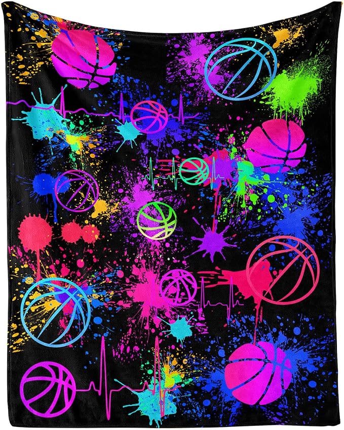 Basketball Throw Blanket - Soft Flannel Sports Basketball Blankets for Girls Boys Kids Basketball Lovers - Warm Basketball Throw Blankets for All Season Lap, Chair, Sofa - 50"x40"