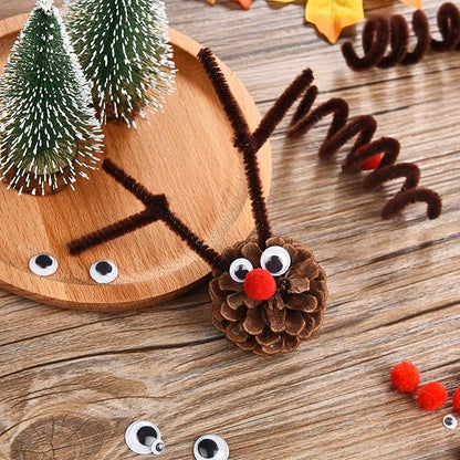 150 Pieces Brown Pipe Cleaners Chenille Stems, 150 Red Pom Poms Assorted Size Craft Pompoms and 300 Wiggle Googly Eyes with Self-Adhesive Back for Christmas Reindeer Crafts DIY Making
