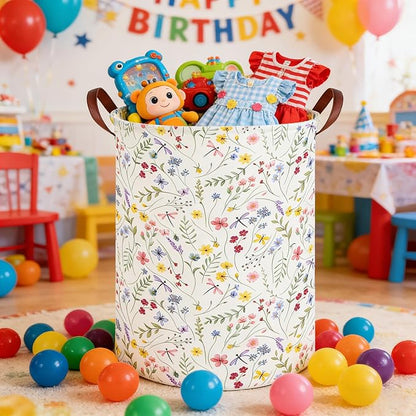 Flower Laundry Hamper,Nursery Hampers,Waterproof folding Boho Flower Plants Kid Laundry Hamper with Handle,Clothes Organizer Basket,Gift Baskets,Room Decor(Butterfly flowers)
