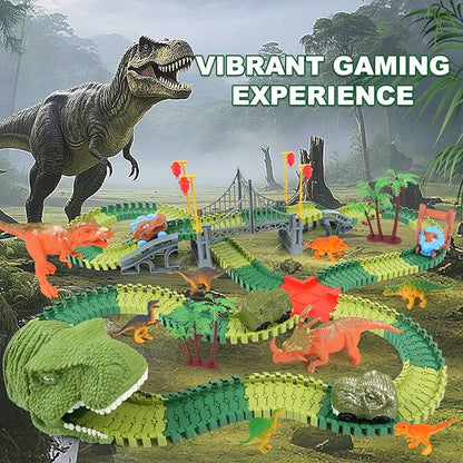 Dinosaur Track Toys for Kids - Best Birthday Gifts for 3 4 5 6 7 Year Old Boys, Flexible Race Car Track Set with Light & Sound, Create a Dino World Adventure