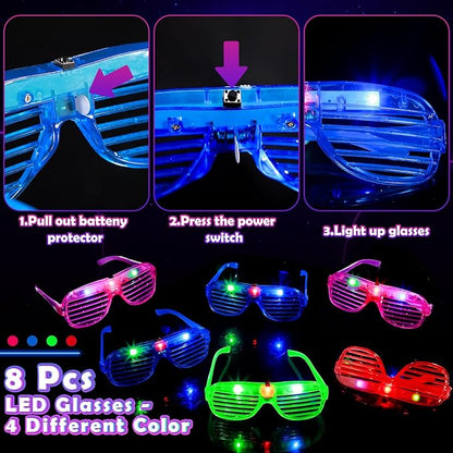 180PCS Light Up Toys Glow In The Dark Party Supplies for Adult Kids, Christmas Party Favors With LED Glasses, Hair Clips, Glow Sticks Bulk Party Pack DIY Glow Necklaces Bracelets Headband