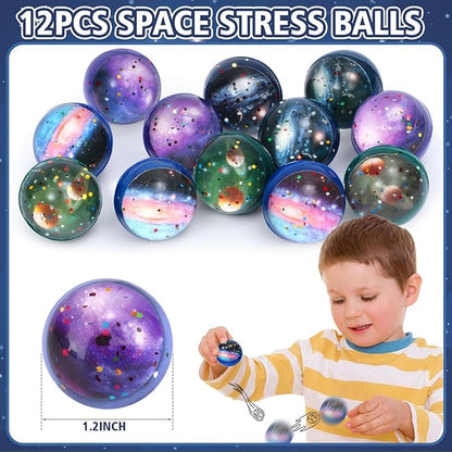 84Pcs Outer Space Party Favors Astronaut Birthday Supplies Bag Bouncy Ball Scratch Paper Necklace Silicone Bracelet Diy Sticker Goodie Bag Stuffer Kids Boys Galaxy Themed Party Favors