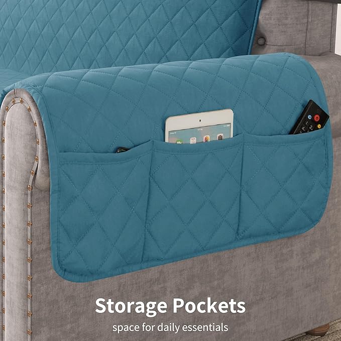 CHUN YI Oversized Couch Cover, Water Resistant Sofa Cover Slipcover for 4 Cushion Sofa, Washable with Adjustable Strap Storage Pocket for Living Room Dog Pet (Oversized Sofa, Blue)